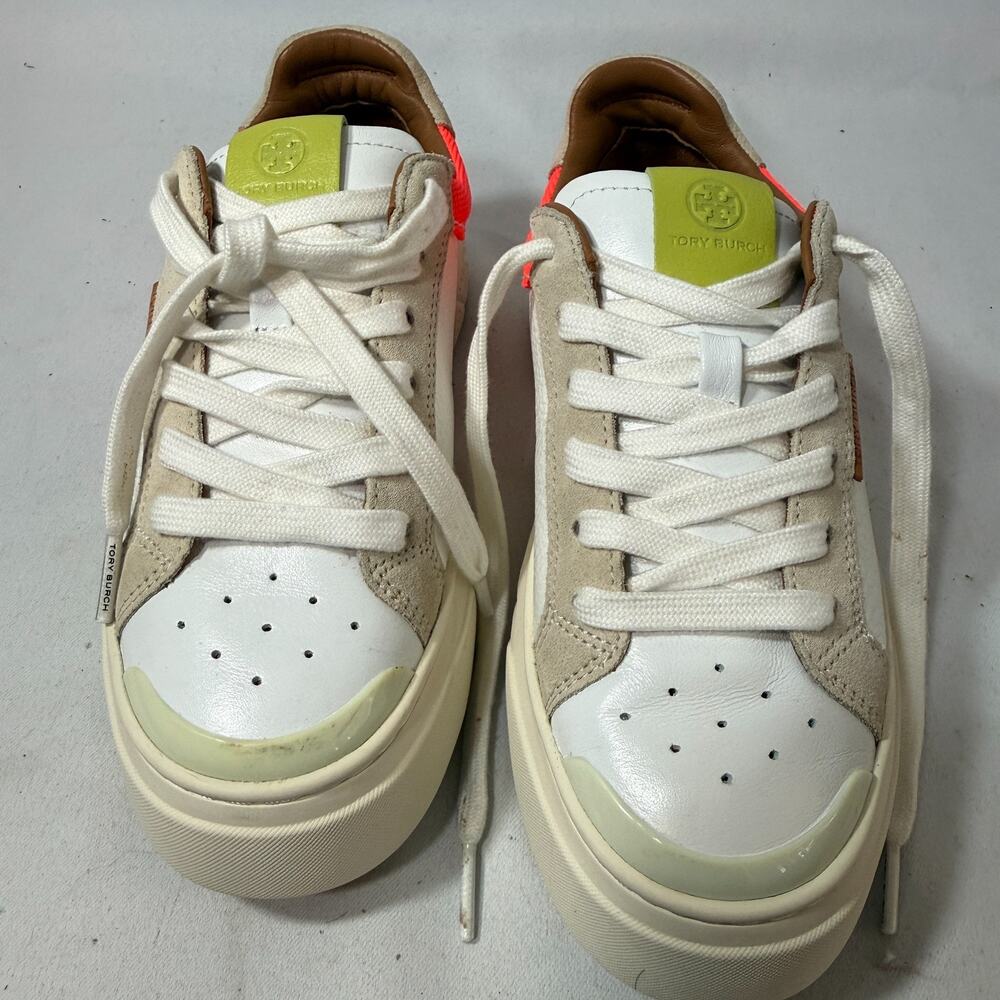 Tory Burch Ladybug Sneakers Women 6M White Neon Pink Leather Suede 141755